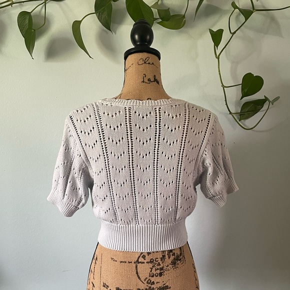 Light Blue Cropped Cardigan With Floral Embroidery Size Medium - Picture 6 of 7